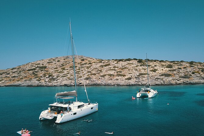 Ag. Nikolaos: Catamaran Trip with Sushi, Drinks, & Water Toys - Leaving Agios Nikolaos for Mirabello Gulf