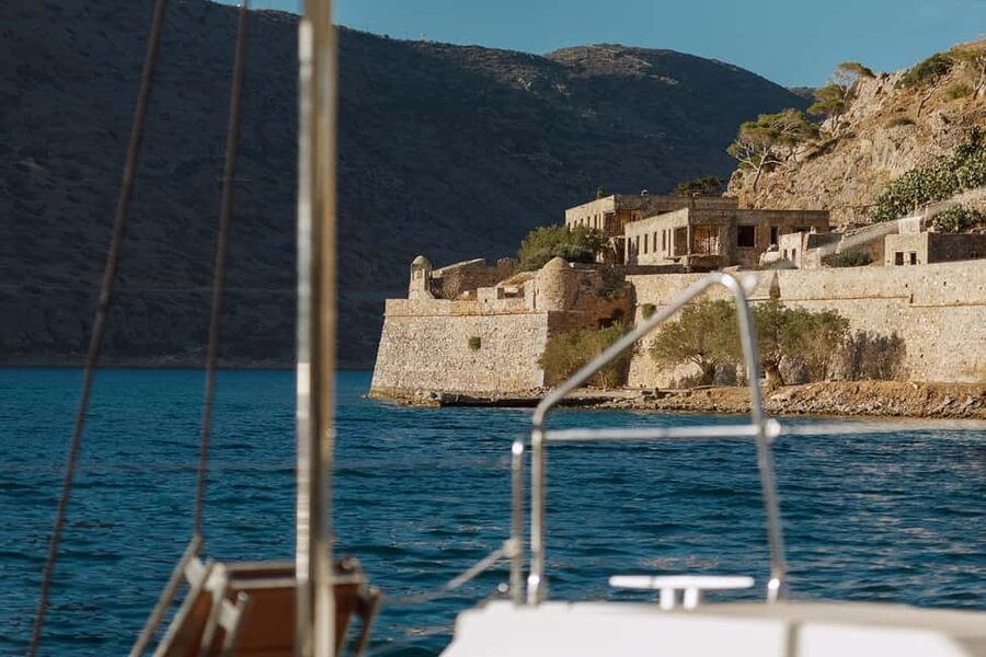 Agios Nikolaos All-inclusive Catamaran Cruise & Water Toys - Spinalonga viewed from the catamaran