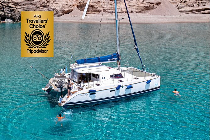Catamaran Full-Day of Milos and Poliegos With Lunch & BBQ - Key points at a glance