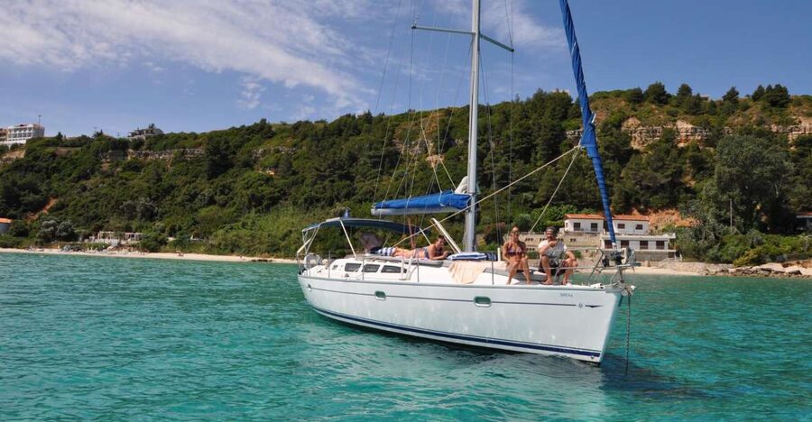 From Nea Fokea: Chalkidiki 6-Hour Cruise by Sailing Boat - Afytos brings the first swim stop