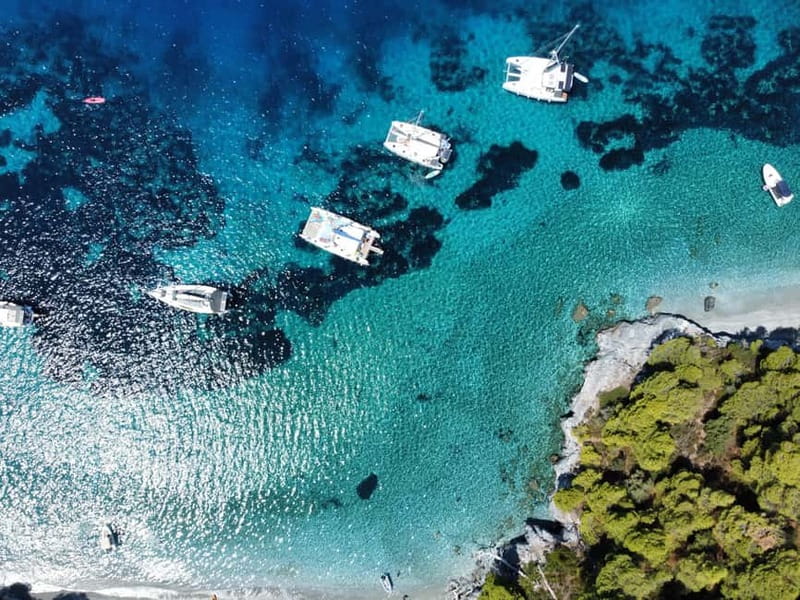 From Skiathos Marina: Yacht Sailing Day Trip with Lunch - Kastani and Hovolo, Skopelos from the water