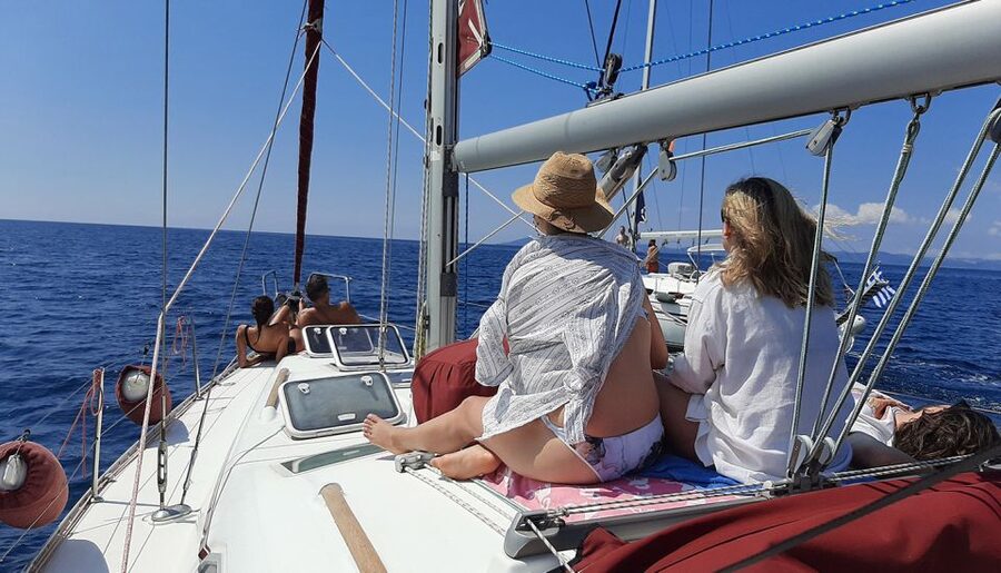 Halkidiki: 7 Hours Private Cruise with Sailing Boat - The first sail: open water, coastal views, and possible dolphins