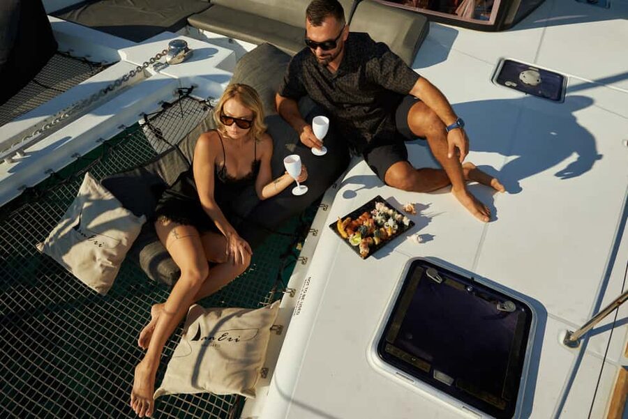 Kissamos: Catamaran Balos Sunset Cruise with Sushi & Drinks - The Sail Toward Balos Lagoon