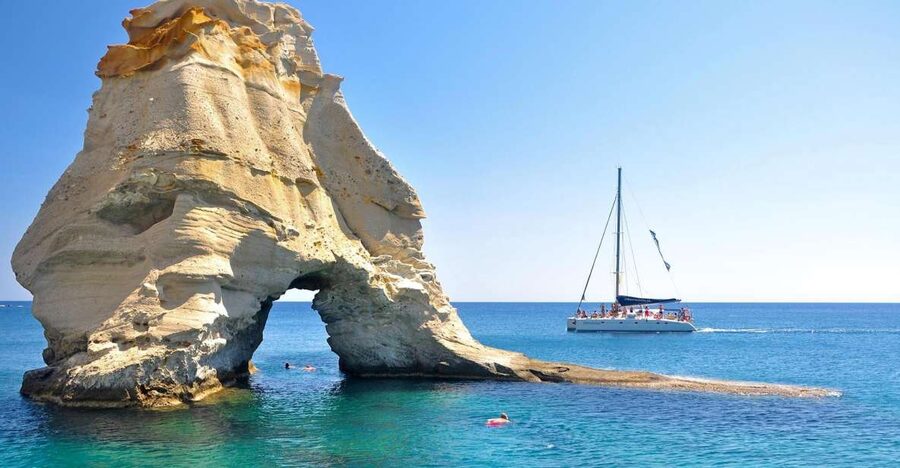 Milos: Full-Day Catamaran Cruise to Poliegos and Kleftiko - The Electric Blue Waters of Galazia Nera