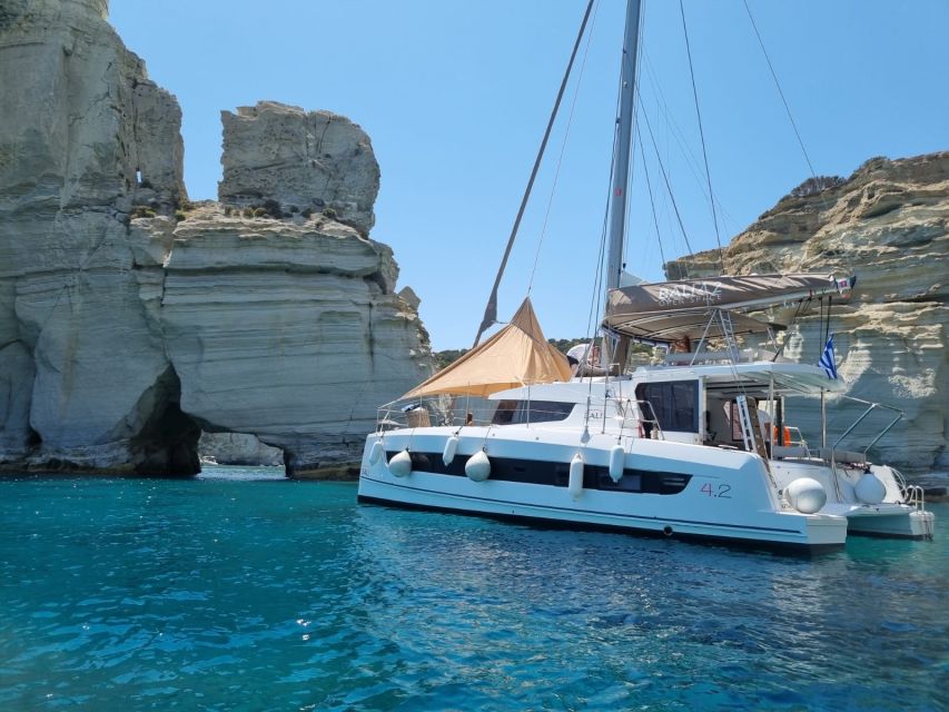 Milos: Full-Day Catamaran Cruise with Food and Open Bar - Kalogries Beach starts the swimming