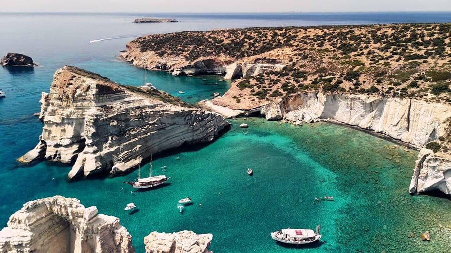 Milos: Full Day Luxury Catamaran with Full Meal & Open Bar - The First Sail: Sarakiniko, Triades, and the White Coast