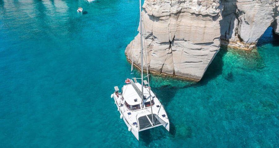 Milos: Kleftiko Morning Catamaran Cruise with Lunch & Drinks - Starting at Adamantas with coffee and snacks