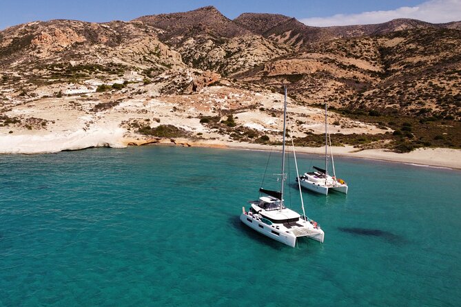Milos & Poliegos Catamaran Cruise Homemade Full menu BBQ & Drinks - Cape Vani and Milos’s mining past