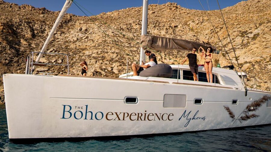 Mykonos: Boho Experience Catamaran Cruise - Meeting the boat at Paraga Beach