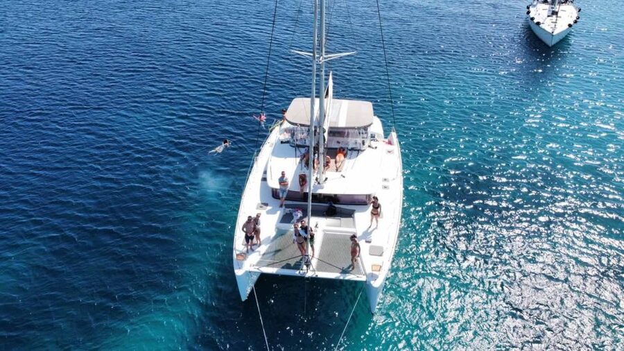 Naxos: Naxos Catamaran Sailing Cruise with Lunch and Drinks - Lunch on board: moussaka, dakos, and fruit