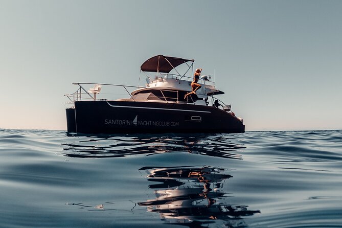Private Caldera Cruise with Power Catamaran ENJOY incl. Meal & Drinks - Pickup, timing, and the first minutes aboard