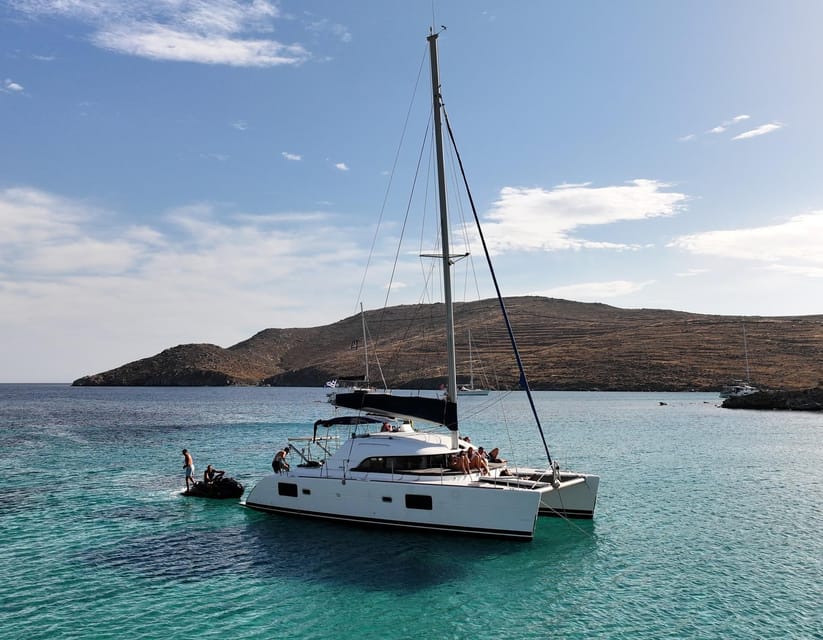 Private Catamaran Cruise Mykonos Delos with Meals & SUP - Leaving Mykonos for the open Aegean
