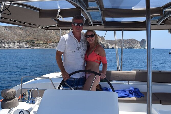 Private Luxury Santorini Catamaran Cruise with Port Pickup - The catamaran, crew, and private service