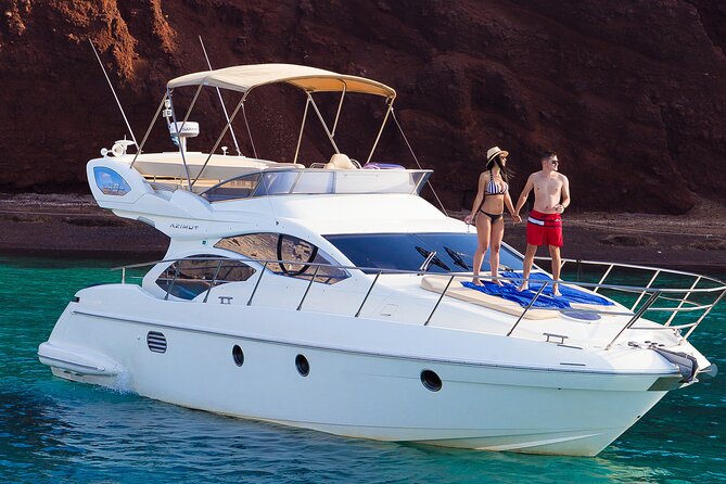 Private Motor Yacht Cruise with BBQ, Open Bar & Transfers - Nea Kameni, Thirassia, and more time in the water