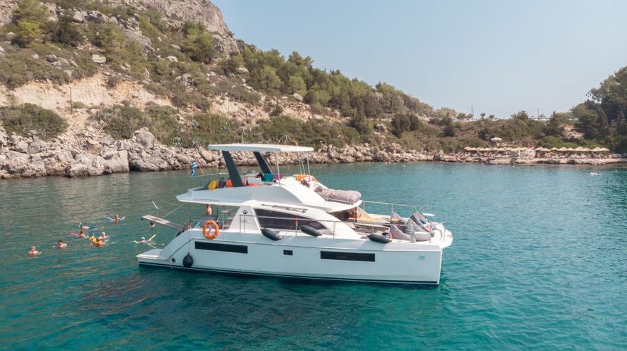 Rhodes: All-Inclusive Catamaran Cruise with Lunch and Drinks - First Stop: Fish at Anthony Quinn Bay