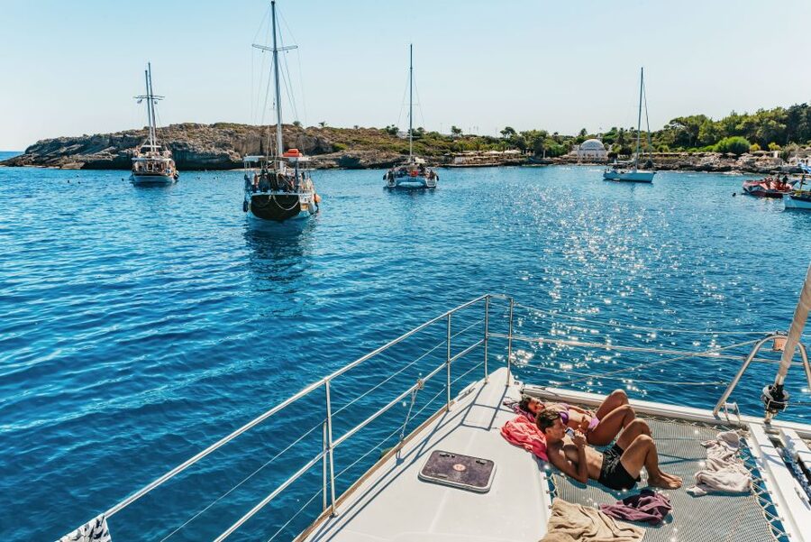 Rhodes: All-Inclusive Catamaran Cruise with Lunch and Drinks - A Mediterranean Lunch Served at Sea