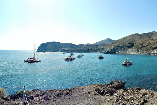 Sailsational Luxury Santorini Catamaran Sunset Cruise with Dinner - Swimming and dinner at Mesa Pigadia