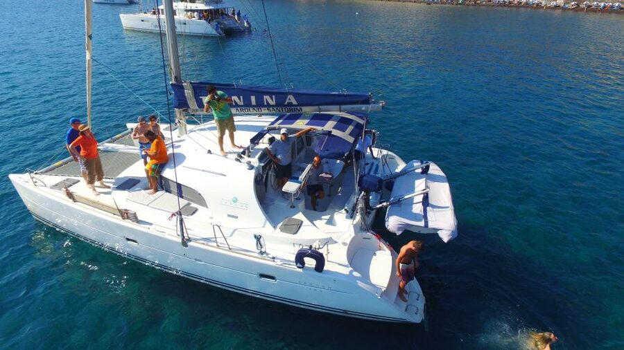 Santorini: 7-Hour Private Catamaran Cruise with Food & Drink - Starting at Vlychada Marina at 1:30 PM