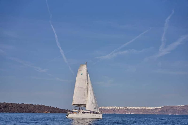 Santorini: Caldera Classic Catamaran Cruise w/ Meal & Drinks - White Beach and Mesa Pigadia