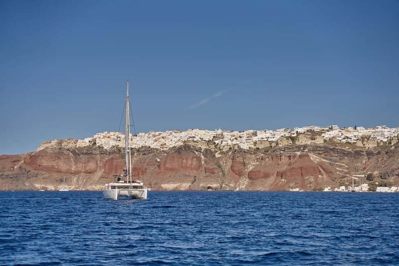 Santorini: Caldera Classic Catamaran Cruise w/ Meal & Drinks - The Greek BBQ Is More Than a Snack