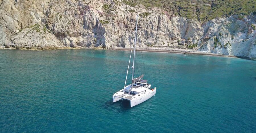 Santorini: Caldera Luxury Catamaran Cruise w/ Meal & Drinks - A Greek barbecue served on the boat