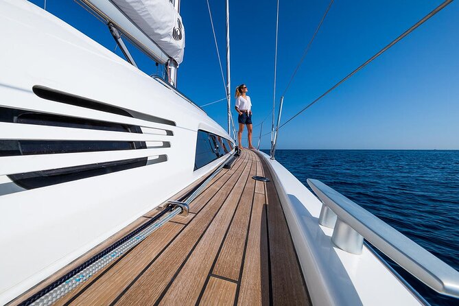 Santorini: Caldera Private Sailing Boat Cruise with Beneteau Oceanis 46.1 - Mesa Pigadia and the black volcanic coast