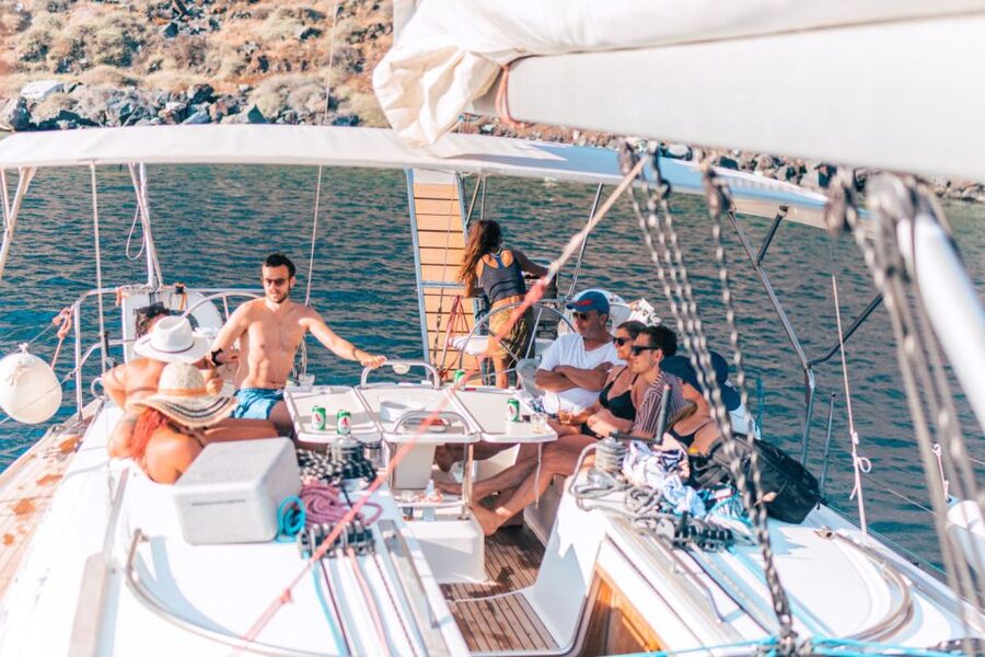 Santorini Caldera: Sunset Sailing Cruise with Meal - Dinner onboard with wine and sea views