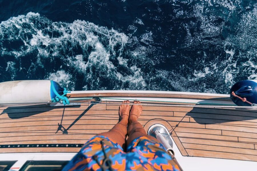 Santorini Caldera: Sunset Sailing Cruise with Meal - Sunset on the way back