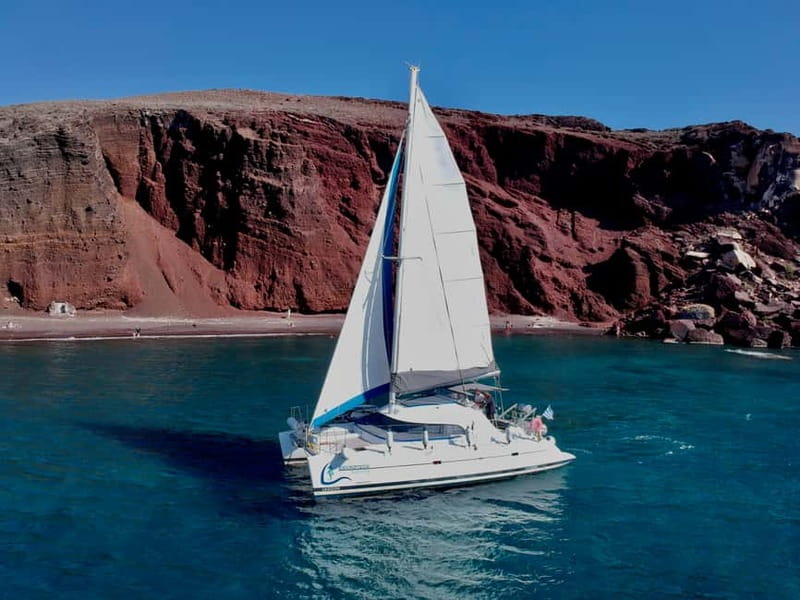 Santorini: Catamaran Cruise with Food and Drinks - Red Beach and White Beach: Santorini’s volcanic face