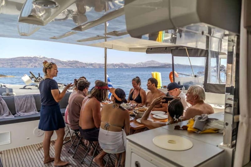 Santorini: Catamaran Cruise with Fresh Meal & Open Bar - The caldera and Santorini Volcano from sea level