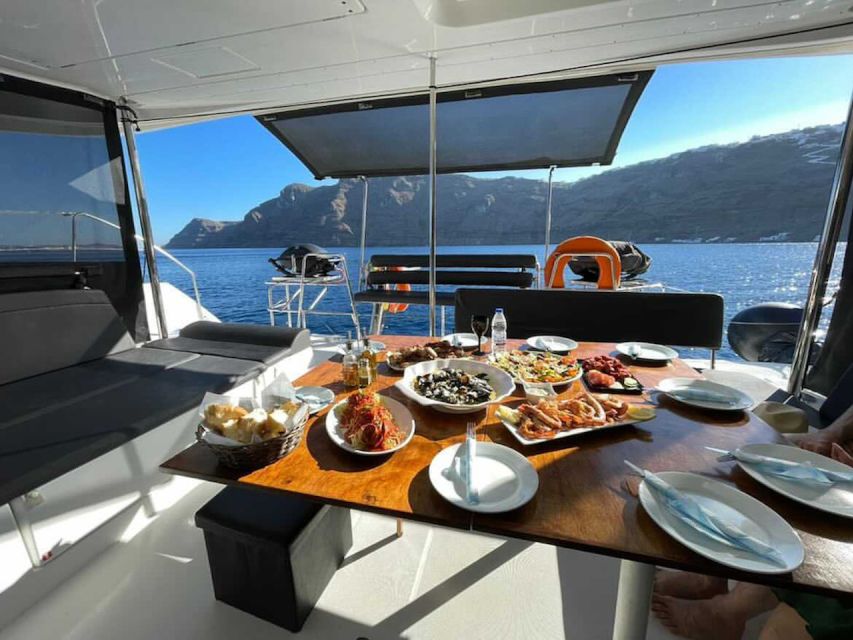 Santorini: Catamaran Cruise with Meal & Open Bar - White Beach, Red Beach, and the southern coast
