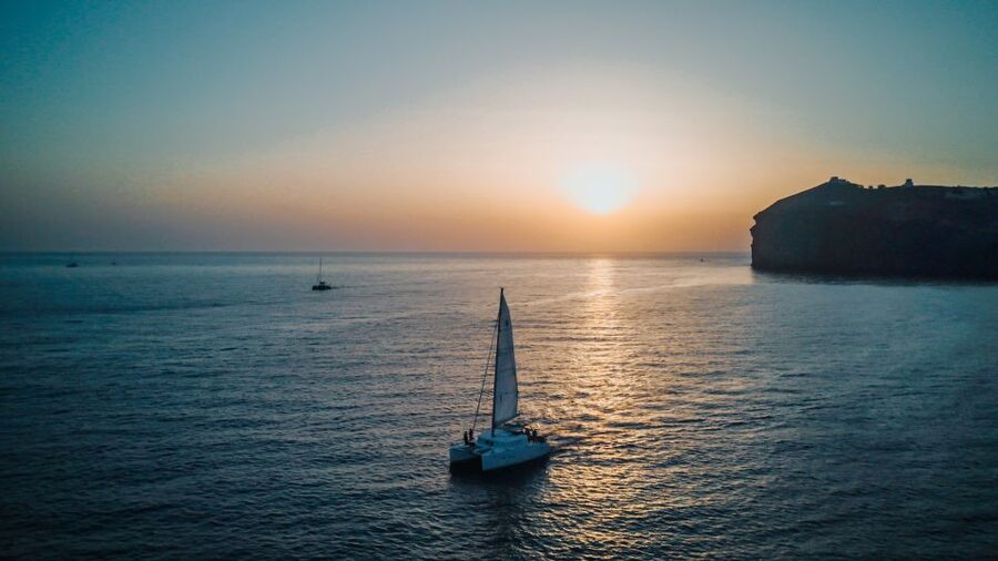 Santorini Catamaran Cruise with Swimming, Meal and Open Bar - Thirassia, the main stop and lunch table