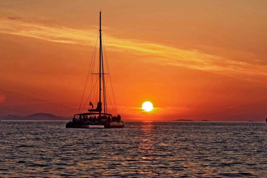 Santorini: Cruise Catamaran with BBQ & Drinks Day or Sunset - Passing Nea Kameni, Palia Kameni, and Aspronisi