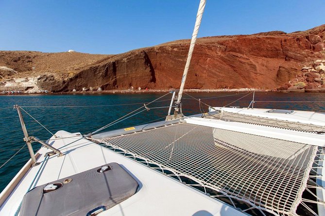 Santorini Half Day Catamaran Private Cruise incl. Meal, Drinks & Free Transport - Food, Drinks, and Onboard Comfort