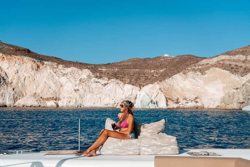 Santorini: Luxury Catamaran Cruise with Lunch, BBQ & Drinks - Mesa Pigadia brings the first swim
