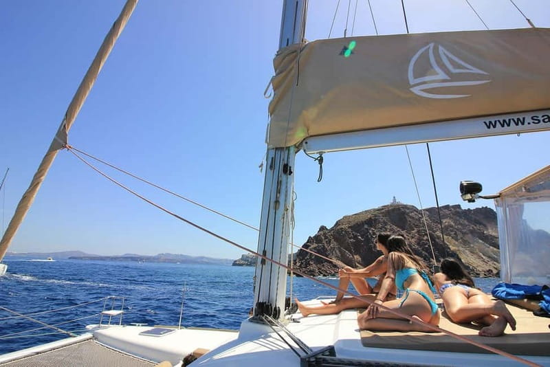 Santorini: Luxury Catamaran Cruise with Lunch, BBQ & Drinks - The Caldera and Palea Kameni hot springs