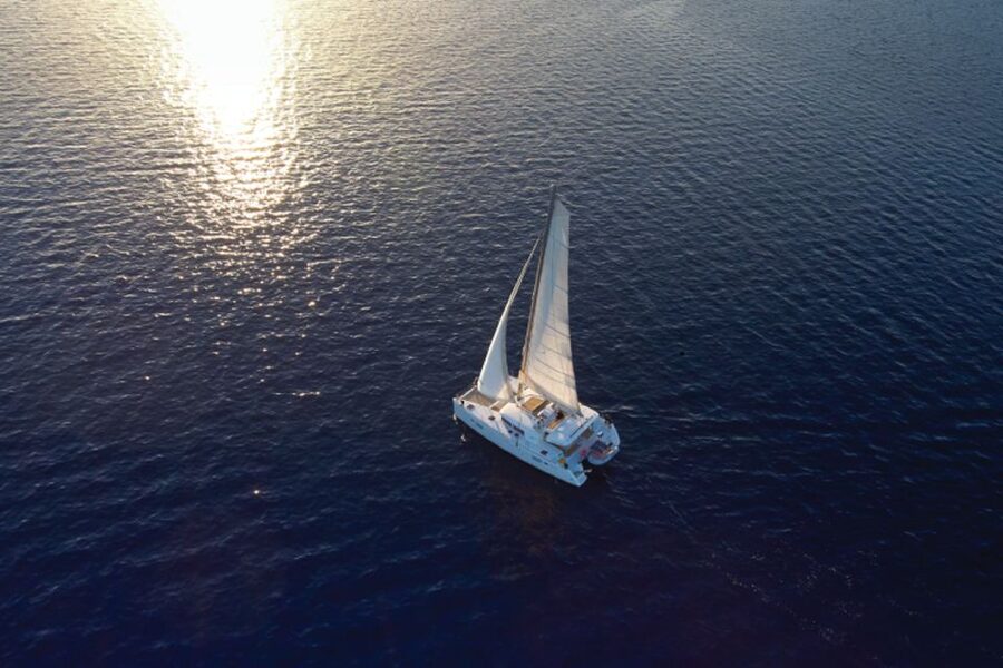 Santorini: Platinum Catamaran Cruise w/ BBQ Meal & Open Bar - The caldera from sea level