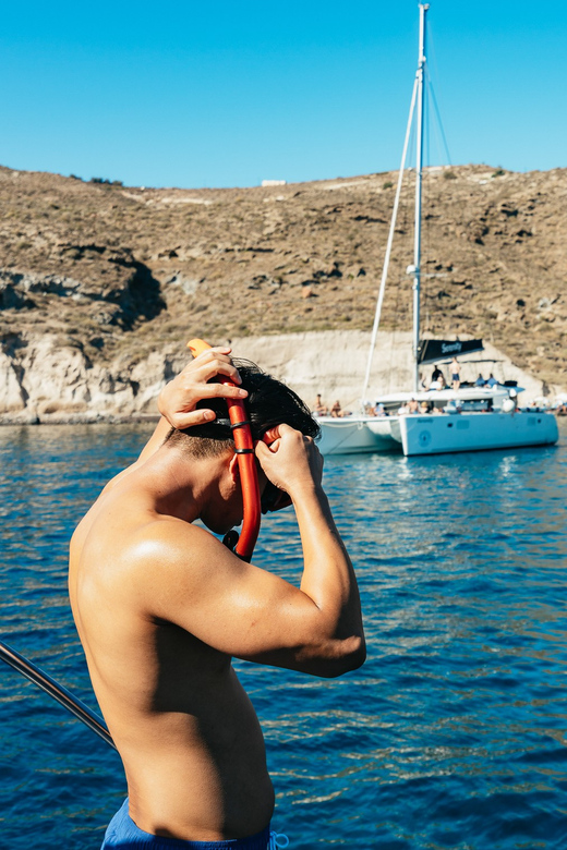 Santorini: Private Catamaran Tour with BBQ Meal and Drinks - Key points at a glance