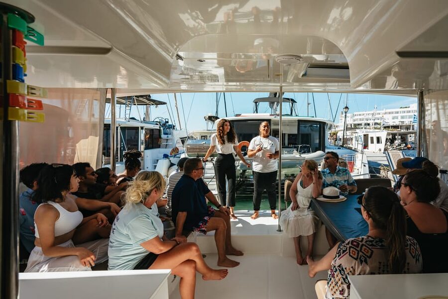 Santorini: Sailing Catamaran Cruise with BBQ and Drinks - Mesa Pigadia and the long BBQ stop