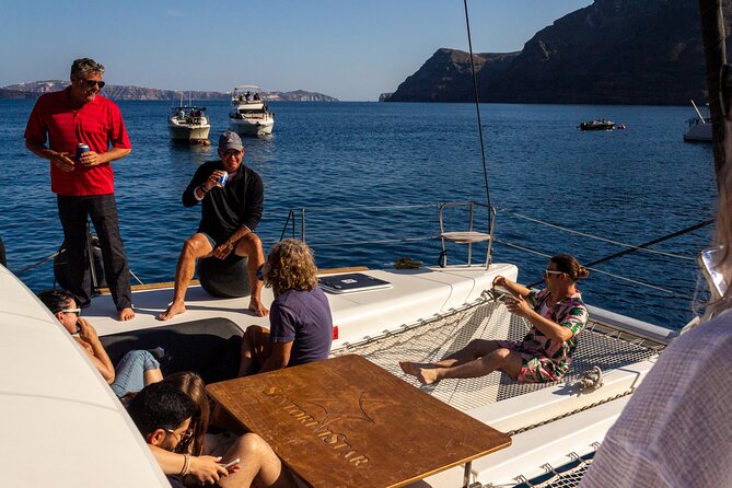 Santorini Sailing Catamaran Daily Cruises w/ Greek BBQ @Thirasia - Thirasia swimming and lunch on board
