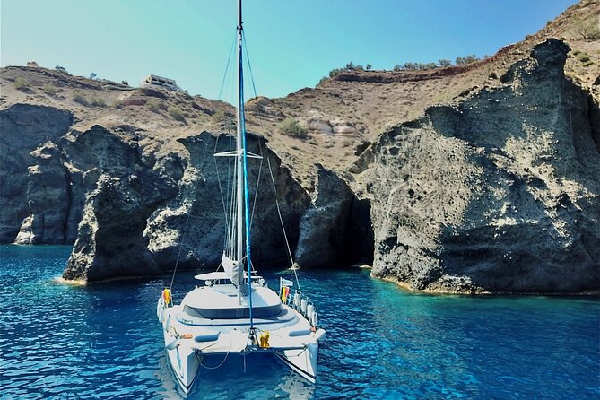 Santorini: Standard Small-Group Catamaran Cruise with Food/Drinks - Mesa Pigadia, swimming, and the included lunch