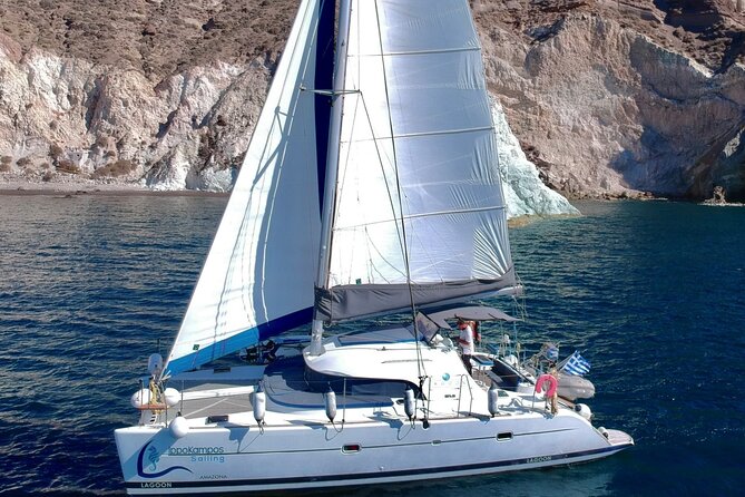 Santorini: Standard Small-Group Catamaran Cruise with Food/Drinks - Red Beach and Santorini’s southern cliffs