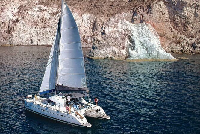 Santorini Sunset:Private All-In Catamaran Cruise (Food&Drinks) - White Beach, Indian Rocks, and the Lighthouse