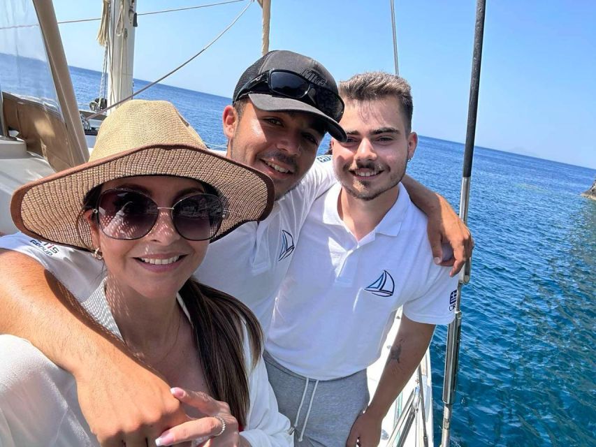 Santorini: Sunset Sailing Cruise, with Dinner and Drinks - Nea Kameni Hot Springs and the sulphur-water tip