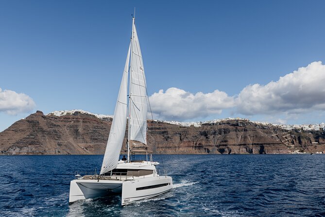 Shared Catamaran Half Day Cruise in Santorini - Mesa Pigadia, the quiet swimming stop
