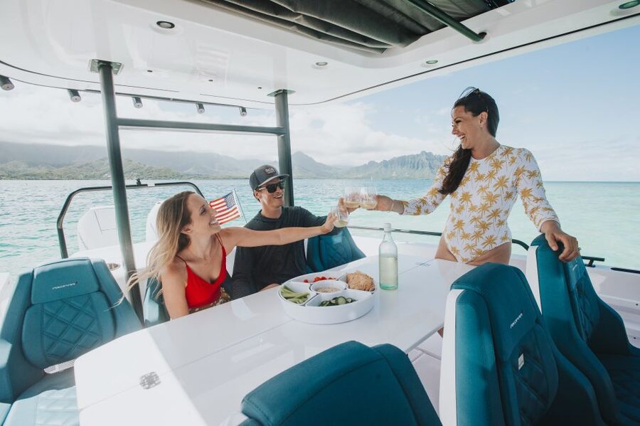 The Fastest All Inclusive Private Motor Yacht in Santorini - Swimming beneath Oia